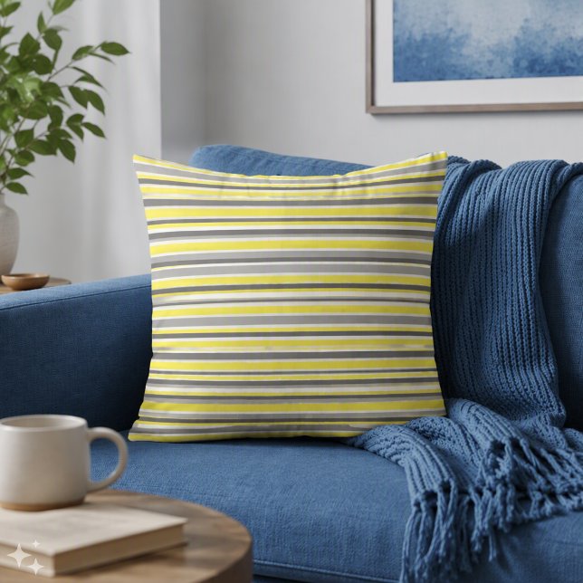 Cojín Decorativo Amarillo Gris Rayas Modernas (Subido por el creador)