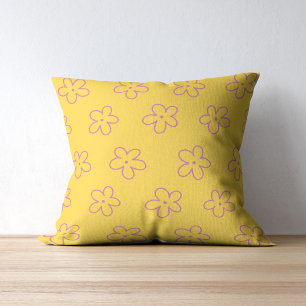 Cojín Decorativo Amarillo Intenso & Flor Tropical Caprichosa Púrpur