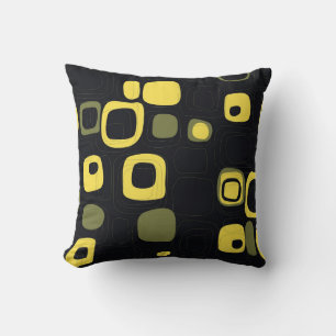 Cojín Decorativo Amarillo, Lime, Negro Retro Resumen Pillow Art