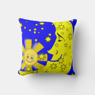 Cojín decorativo amarillo luna azul luna