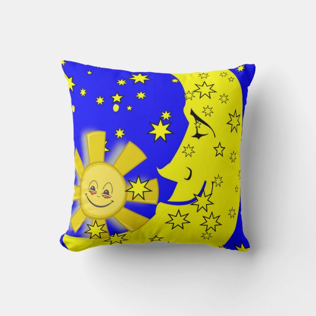 Cojín decorativo amarillo luna azul luna (Anverso)