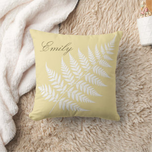 Cojín Decorativo Amarillo Mantequilla Blanco Helecho Nombre Elegant