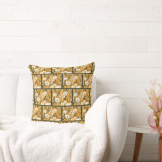 Cojín Decorativo Amarillo Mostaza y Blanco Floral Botánico