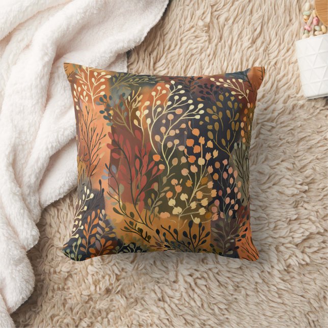 Cojín Decorativo Amarillo Naranja Botánico Floral Hoja (Manta)