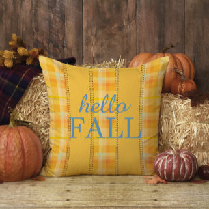 Cojín Decorativo Amarillo Naranja Cuadros Gingham Nombre de Familia