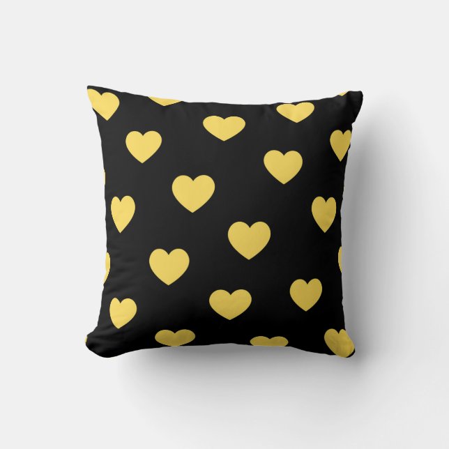 Cojín Decorativo Amarillo negro acogedor corazón de Moda romántica  (Anverso)
