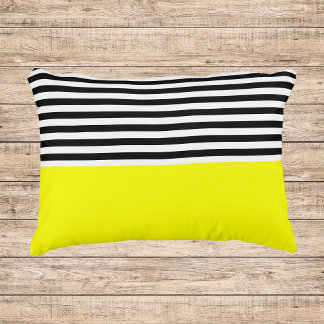 Cojín Decorativo Amarillo neón con rayas negras y blancas