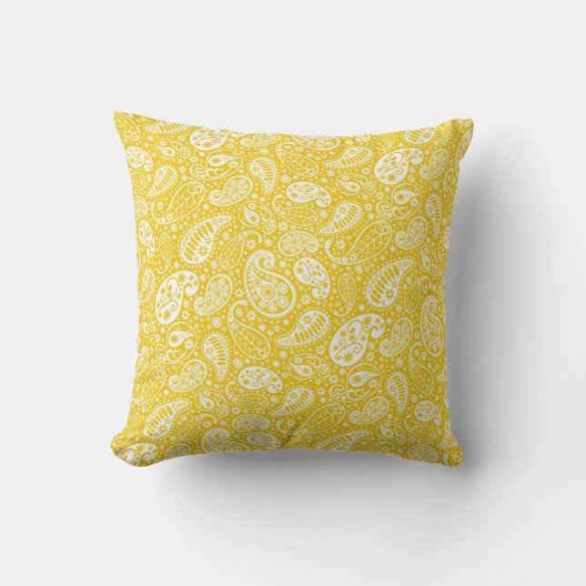 Cojín decorativo amarillo paisley (Anverso)