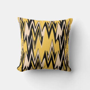 Cojín Decorativo Amarillo Retro, Zigzap Negro Arte Abstracto Deco