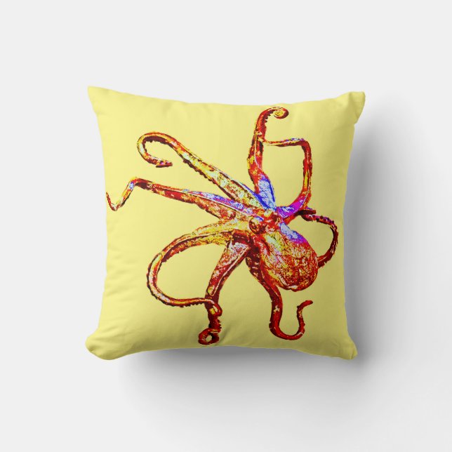 Cojín Decorativo Amarillo rojo del pulpo (Anverso)