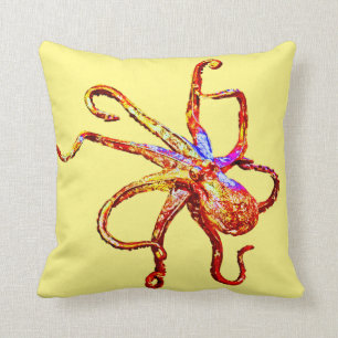 Cojín Decorativo Amarillo rojo del pulpo