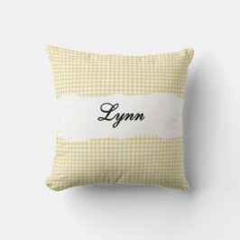 Cojín Decorativo Amarillo Rústico Gingham Nombre Personalizado