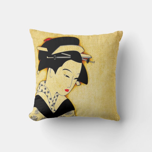 Cojín Decorativo Amarillo triste del geisha suavemente (Anverso)