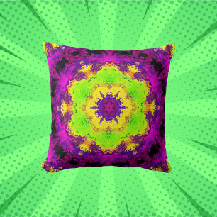 Cojín Decorativo Amarillo verde psicodélico y morado