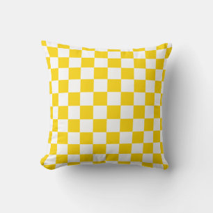Cojín Decorativo Amarillo Vibrante y Cuadros Blancos