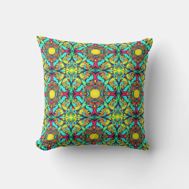 Cojín decorativo amarillo y azul (Anverso)