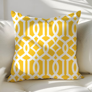 Cojín Decorativo Amarillo y Blanco de Moda Patrón de Enrejado Marro
