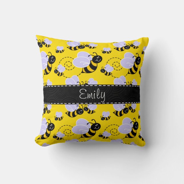 Cojín Decorativo Amarillo y negro manosee la abeja (Anverso)