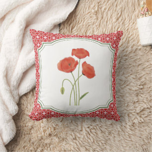 Cojín Decorativo Amasijo de Verano de Amapolas Rojas Campestres