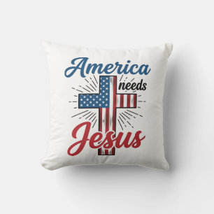 Cojín Decorativo América Necesita Jesús Diseño de Camiseta de Cruz