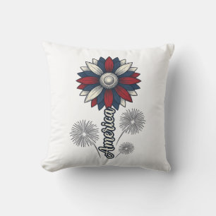 Cojín Decorativo América Patriótica Flor Fuegos Artificiales Diseño