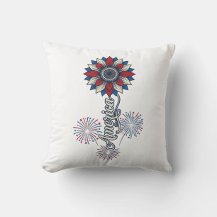 Cojín Decorativo América Patriótica Flor Fuegos Artificiales Diseño