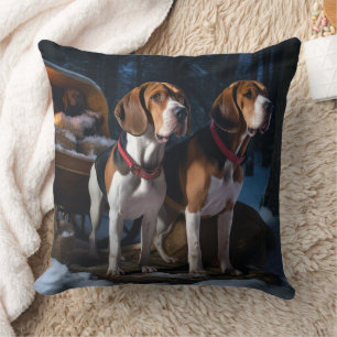 Cojín Decorativo American English Foxhound Nevado Trineo Navidad