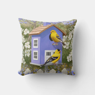 Cojín Decorativo American Goldfinch Bird House Flower Garden