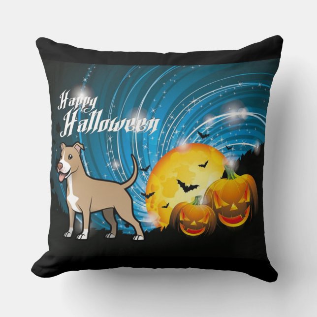 Cojín Decorativo American Pitbull Terrier Happy Halloween (Anverso)