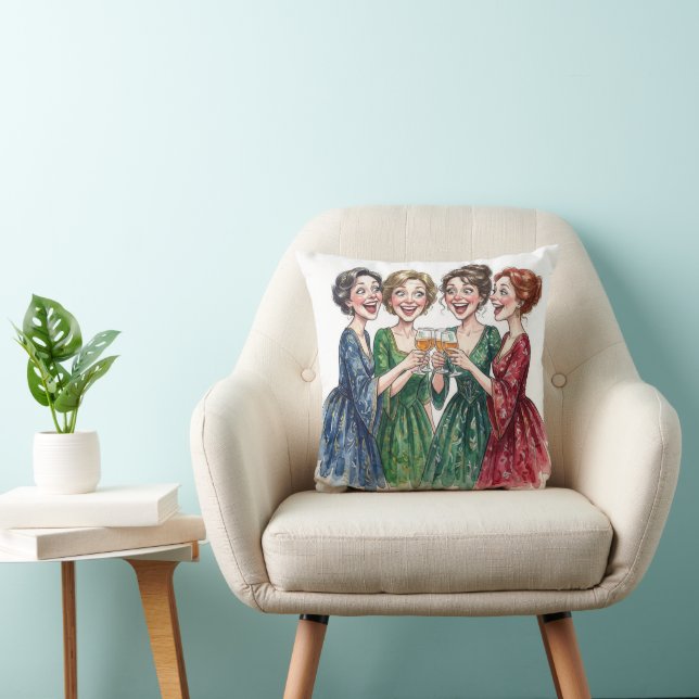 Cojín Decorativo Amigas Brindando Con Copas De Vino (Silla)