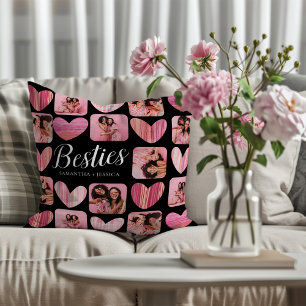 Cojín Decorativo Amigas Corazones Rosas y Negros y Foto