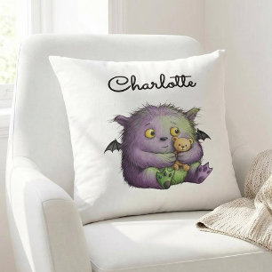 Cojín Decorativo Amigo Monstruo Lindo Morado Verde Esponjoso
