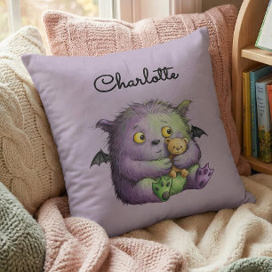 Cojín Decorativo Amigo Monstruo Lindo Morado Verde Esponjoso