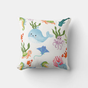 Cojín Decorativo Amigos Acuáticos Lindos – Patrón de Animales Oceán