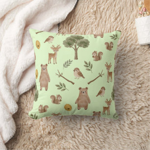 Cojín Decorativo Amigos Caprichosos del Bosque Patrón Acuarela   Cu