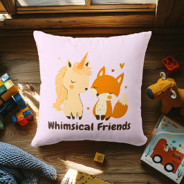 Cojín Decorativo Amigos caprichosos Unicornio y Fox | Animal mágico