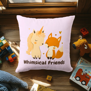 Cojín Decorativo Amigos caprichosos Unicornio y Fox Animal mágico