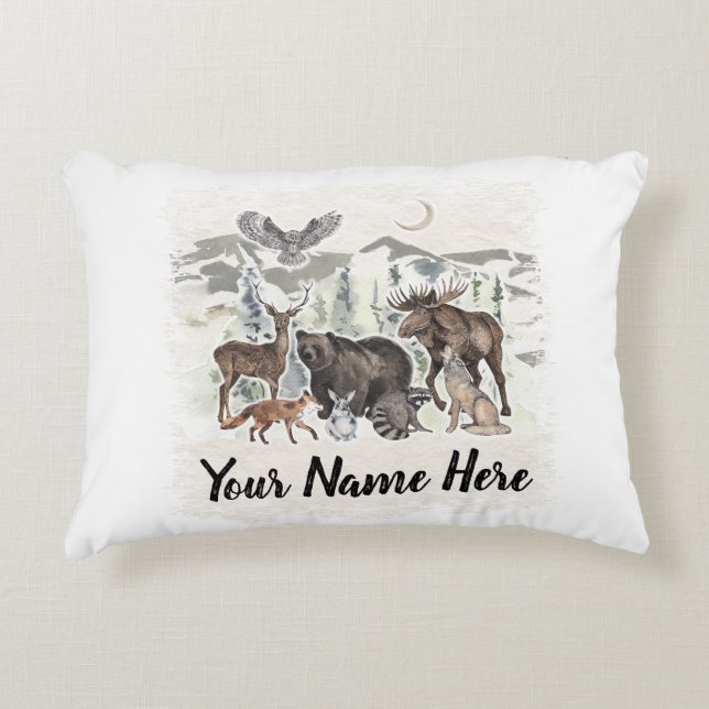 Cojín Decorativo Amigos de animales de Woodland personalizados (Anverso)
