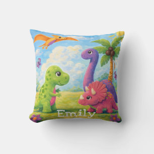 Cojín Decorativo Amigos de dinosaurios para niñas coloridas y linda