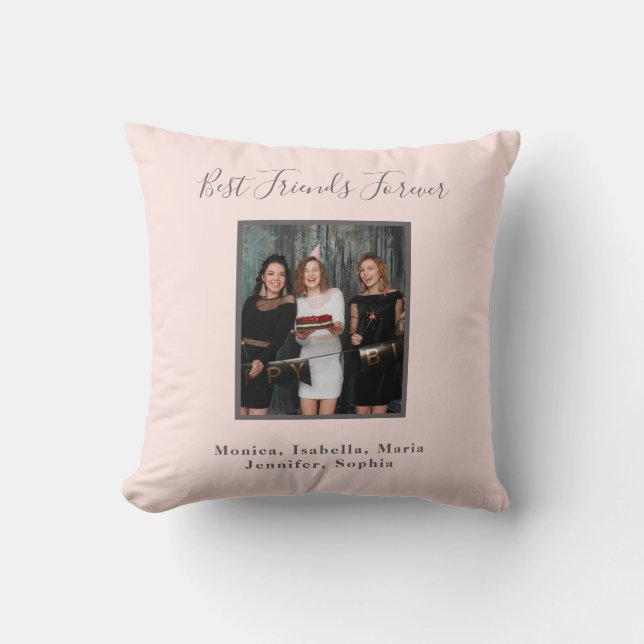 Cojín Decorativo Amigos de foto para siempre subió nombres rosados  (Anverso)