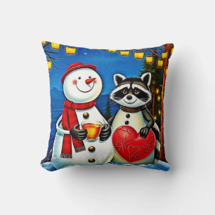 Cojín Decorativo Amigos de Invierno: Diseño de Alegría de Muñeco de