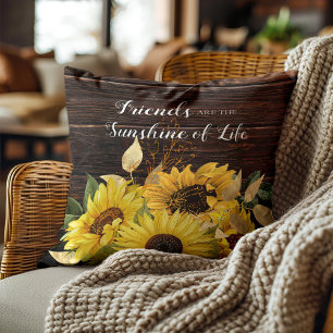 Cojín Decorativo Amigos girasoles amarillos madera rústica sol