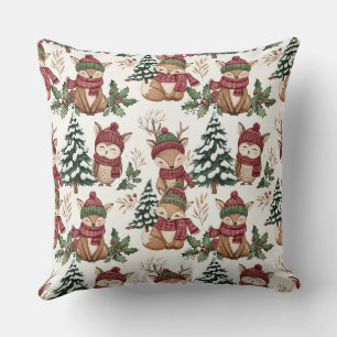 Cojín Decorativo Amigos Lindos del Bosque Invernal – Animal de Fies