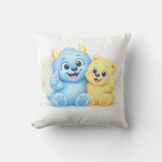 Cojín Decorativo Amigos Monstruos Azules y Amarillos Dulces