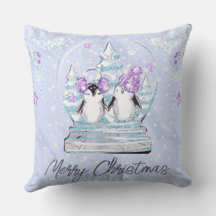 Cojín Decorativo Amigos pingüinos de invierno lindos con acuarela e