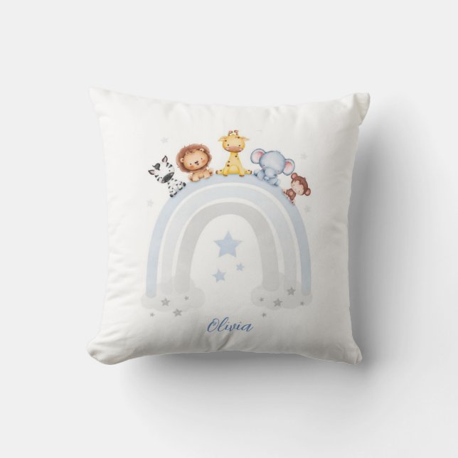 Cojín Decorativo Amigos salvajes en paseo arcoiris: Animal acuarela (Anverso)