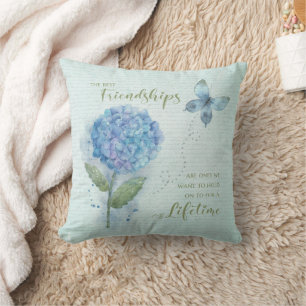 Cojín Decorativo Amistad Acuarela Hortensia Azul y Mariposa