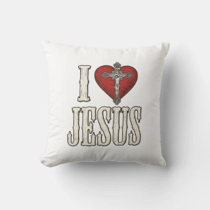 Cojín Decorativo Amo a Jesús Grabado Vintage Diseño de Camiseta de 
