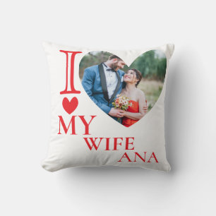 Cojín Decorativo Amo a mi esposa corazón de foto personalizada