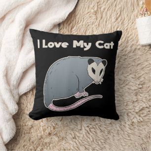 Cojín Decorativo Amo a mi gato divertido zarigüeya